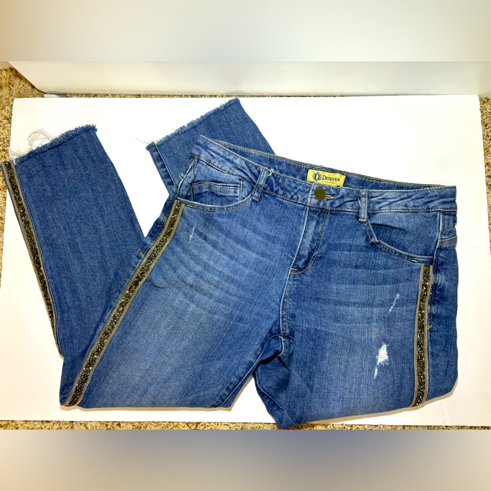 Democracy Blue Straight Leg Jeans with Black Trim